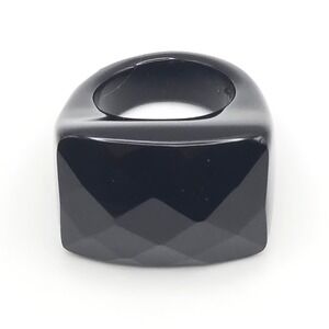 Black Onyx Faceted Solid Stone Ring Chunky Geometric Statement Band Size 6